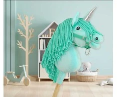 Hobby Horse vienaragis ant lazdos mėtų spalvos su sidabriniu ragu