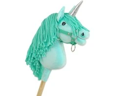 Hobby Horse vienaragis ant lazdos mėtų spalvos su sidabriniu ragu