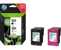 HP rašalo kasečių rinkinys HP 301+HP 301, HP301+HP301=N9J72AE, įskaitant juodą ir spalvotą, CH561EE+CH562EE, pakeičia CR340EE, J3M81AE