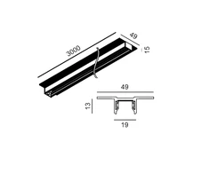 Įleidžiamas magnetinės sistemos bėgelis MINI_LINE 42 R, 42V, juodas, 3m