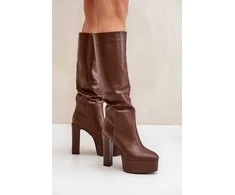 Ilgaauliai batai ant platformos iš ekologiškos odos Felilorn rudos spalvos