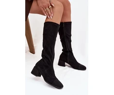 Ilgaauliai batai virš kelių su dekoratyviniais kulnais, juodi Step in style
