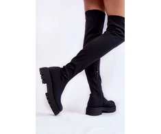 Ilgaauliai batai virš kelių su platforma ir užtrauktuku, juodi Step in style