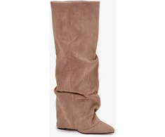 Ilgaauliai batai virš kelių su zomšos imitacija Step in style