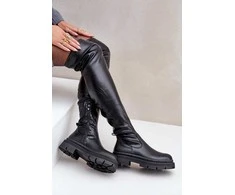 ilgi batai su plokščiu kulnu, juodi