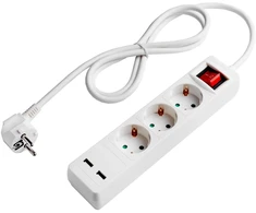 Ilgintuvas, 3-vietis, su jungikliu ir USB, 1,5m