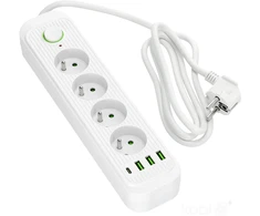 Ilgintuvas, 4-vietis, baltas, 1500mm, su USB