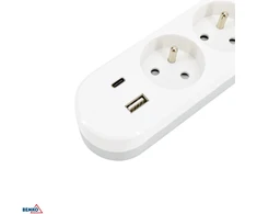 Bemko Ilgintuvas, 5-vietis, 2m, su 2x USB(C+A), baltas, max 3500W
