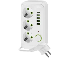 Ilgintuvas LINEA PRO, 3 kištukinių lizdų, 4xUSB-A, 1xUSB-C, su jungikliu, baltas, 5m