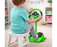 Interactive Steering Wheel on Stand with Pedals Lights Sounds Žalias