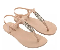 Ipanema Sandal Class moteriškos šlepetės, šviesiai smėlio spalvos su auksine apdaila