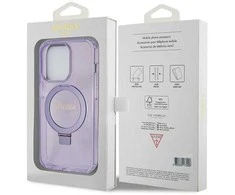 iPhone 13 Pro Max - violetinis Guess Ring Stand Script Glitter MagSafe dėklas