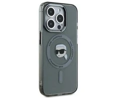 Karl Lagerfeld KLHMP15LHLSKIK Apple iPhone 15 Pro 6.1″ juodos spalvos kietas dėklas IML Metal Karl Head MagSafe