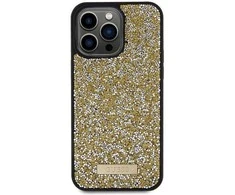 iPhone 15 Pro - geltonas Guess Rhinestone Metal Logo dėklas