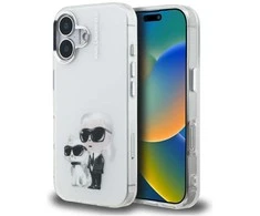 Karl Lagerfeld IML Aquarelle Karl &amp; Choupette &amp; Logo iPhone 16 dėklas - Baltas