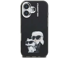 Karl Lagerfeld IML Aquarelle Karl and Choupette dėklas Apple iPhone 16 juodos spalvos