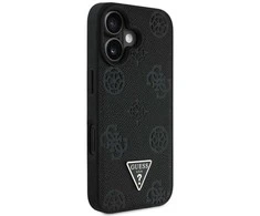 Dėklas Guess Grained Hot Stamp Peony Triangle Logo MagSafe Apple iPhone 16 juodos spalvos