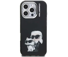 Karl Lagerfeld IML Aquarelle Karl and Choupette dėklas Apple iPhone 16 Pro juodos spalvos