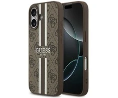 „Guess 4G“ dryžuotas „MagSafe“ dėklas, skirtas „iPhone 17“ – ruda