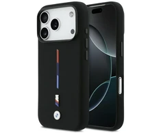 BMW M Silicon Tricolor Line MagSafe dėklas skirtas Apple iPhone 17 Pro juodos spalvos