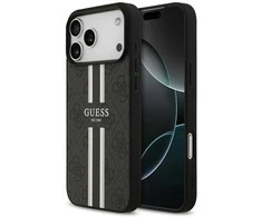 GUESS dėklas, skirtas IPHONE 17 Pro Max, suderinamas su MagSafe GUHMP17XP4RPSK (4G spausdintos juostelės), juodas