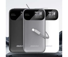 Išorinė baterija 10000 mAh 22,5 W su integruotu laidu pilka