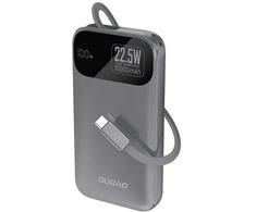 Išorinė baterija 10000 mAh 22,5 W su integruotu laidu pilka