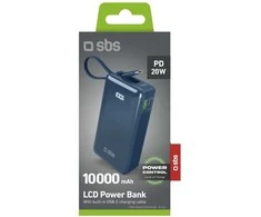 Išorinė baterija 10000 mAh su USB-C laidu ir ekranu SBS – tamsiai pilka