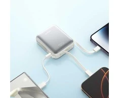 Išorinė baterija su USB-C ir Lightning laidais, balta, 10000 mAh