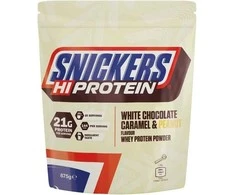 Išrūgų baltymų milteliai su baltuoju šokoladu, karamele ir žemės riešutais Snickers