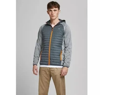 Jack&amp;Jones JJEMULTI dygsniuota striukė 12182242 Pilka melange/Įsiūtos rankovės