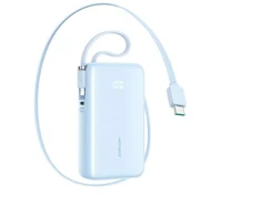Joyroom JR-PR2L 10000mAh 35W išorinė baterija su įmontuotu ištraukiamu USB-C kabeliu ir „Lightning“ tipo dirželiu su laidu – Mėlyna