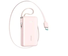 Joyroom JR-PR2L 10000mAh 35W Powerbank'as su integruotu ištraukiamu USB-C kabeliu ir „Lightning“ dirželiniu laidu - Rožinis