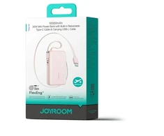 Joyroom JR-PR2L 10000mAh 35W Powerbank'as su integruotu ištraukiamu USB-C kabeliu ir „Lightning“ dirželiniu laidu - Rožinis