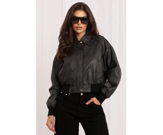 Juoda dirbtinės odos bomber striukė Italy Moda