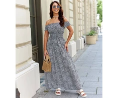 Juoda maksi suknelė su baltomis gėlėmis Mallori