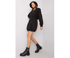 Juoda moteriška džemperinė suknelė su gobtuvu Ex Moda