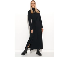 Juoda suknelė aukštu kaklu Makadamia