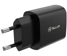Juodas 20 W USB-C PD sieninis įkroviklis Tellur
