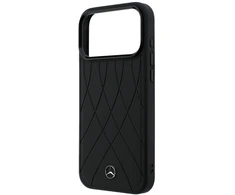 Juodas dėklas Mercedes-Benz Leather with Crossed Lines MagSafe iPhone 17 Pro Max