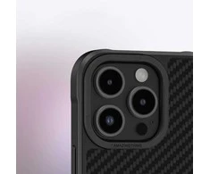 Juodas itin tvirtas telefono dėklas iPhone 16 Pro iš aramido AmazingThing