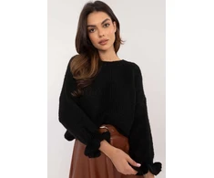 Juodas megztinis su raukiniais rankovėse Italy Moda