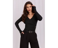 Juodas rumbuotas megztinis su lureksu Italy Moda