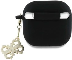 Guess GUA4LECG4K AirPods 4 dėklas juodos spalvos Silicone 4G Charm