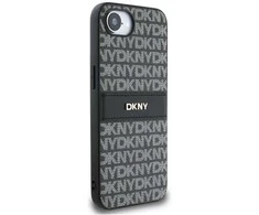 Dėklas DKNY Repeat Texture Pattern with Tonal Stripe for Apple iPhone 16e juodos spalvos