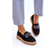Juodi mokasinai su platforma ir kristalų dekoru Step in style