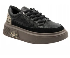 Juodi odiniai moteriški sportbačiai su platforma Cambell