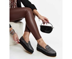 Juodos espadrilės, puoštos sidabro siūlais Havin