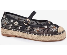Juodos espadrilės su gėlių siuvinėjimu Step in style