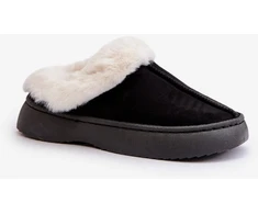 Juodos moteriškos šlepetės su kailiu Step in style
